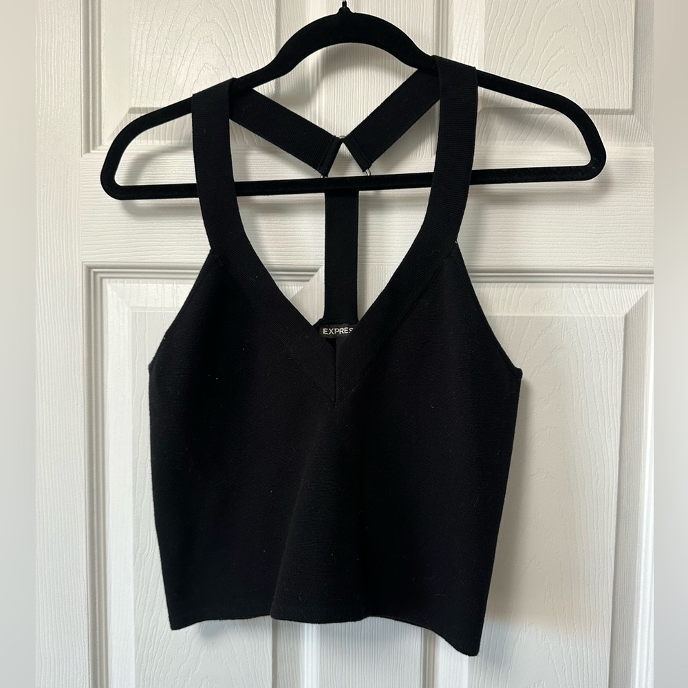Express Black Strappy V-Neck Crop Top